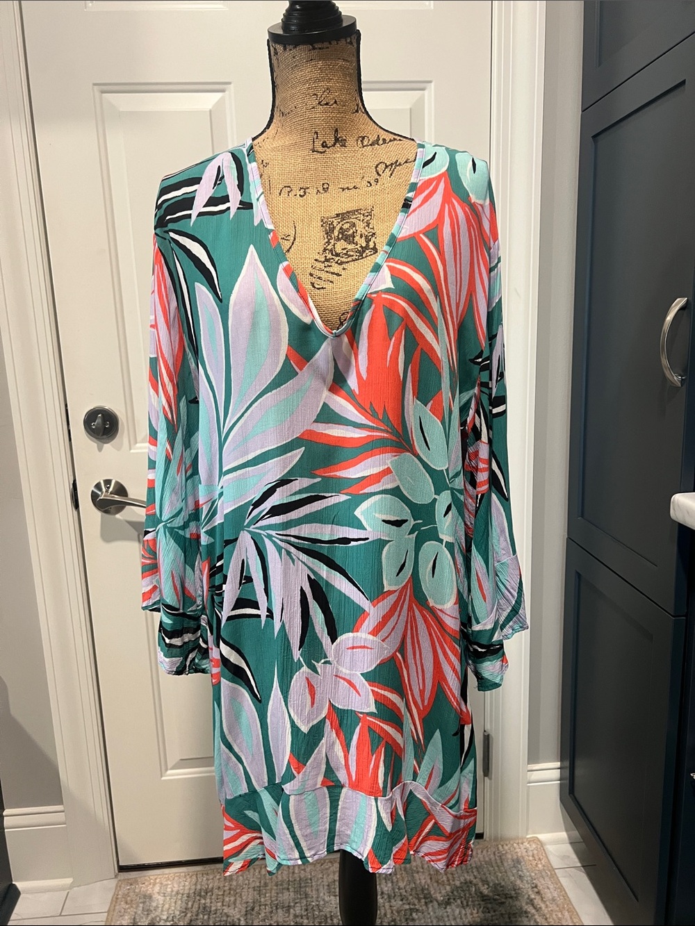 Anne Cole Sz M/L Tropical Leaf Coverup in Teal/Coral/Lilac Beach, Resort, Travel